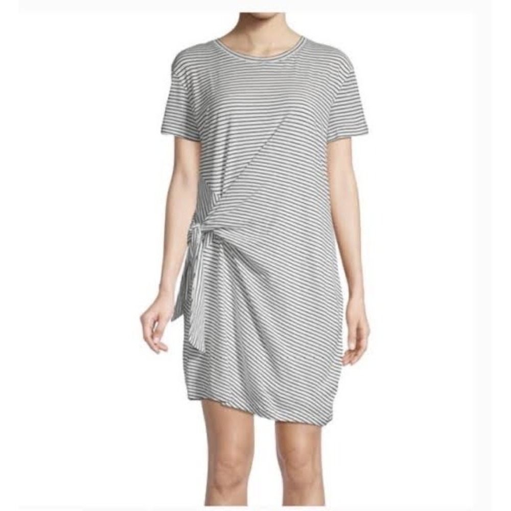 Vince Womens Black White Striped Side Tie Knot T-Shirt Dress Small RN106730